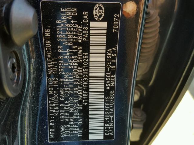 4T1BF1FK9CU510264 - 2012 TOYOTA CAMRY BASE BLACK photo 10