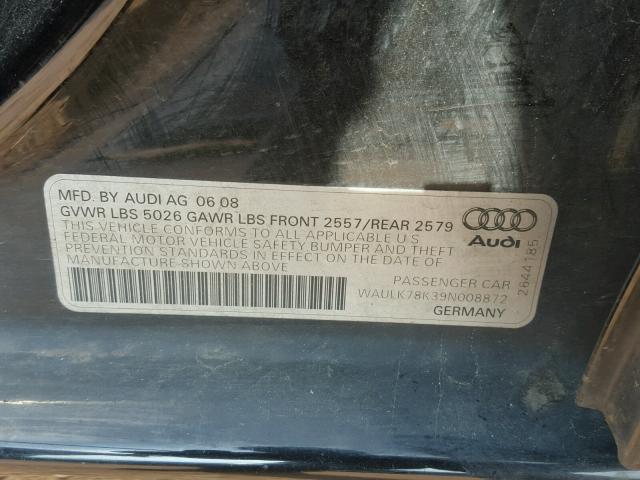 WAULK78K39N008872 - 2009 AUDI A4 3.2 QUA BLACK photo 10