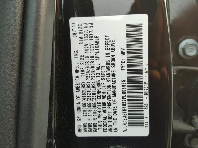 5J8TB4H57FL009995 - 2015 ACURA RDX TECHNO BLACK photo 10