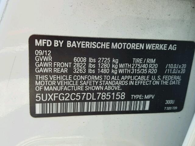 5UXFG2C57DL785158 - 2013 BMW X6 XDRIVE3 WHITE photo 10