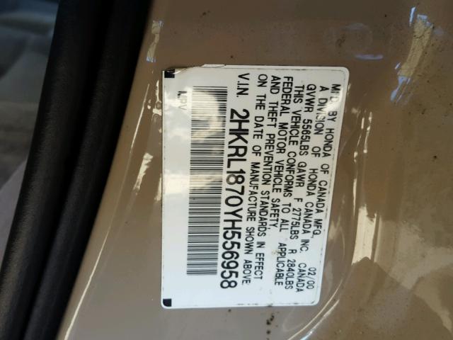 2HKRL1870YH556958 - 2000 HONDA ODYSSEY EX GOLD photo 10