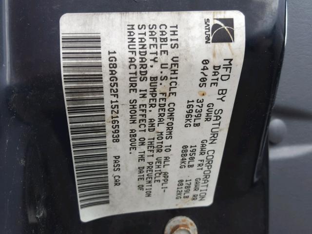 1G8AG52F15Z165938 - 2005 SATURN ION LEVEL Gümüş foto 10