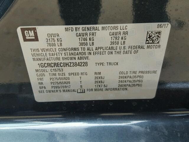 1GCRCREC0HZ384228 - 2017 CHEVROLET SILVERADO GREEN photo 10