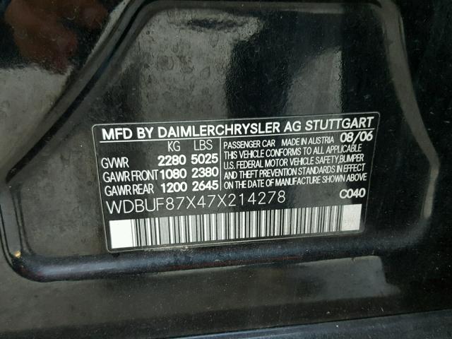 WDBUF87X47X214278 - 2007 MERCEDES-BENZ E 350 4MAT BLACK photo 10