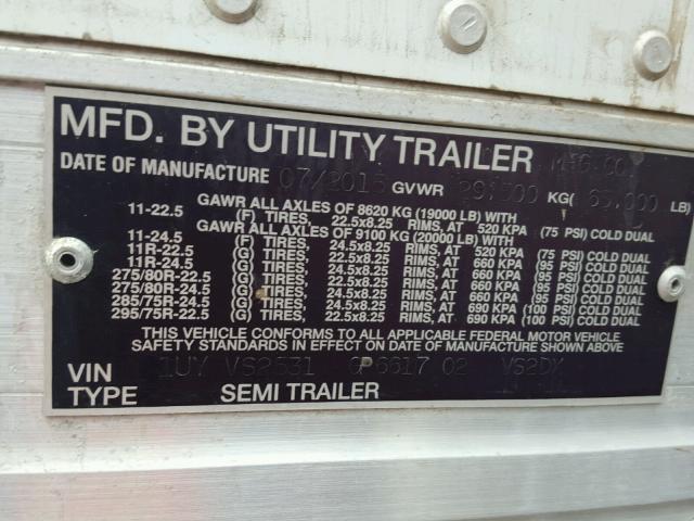 1UYVS2531GP661702 - 2016 UTILITY TRAILER WHITE photo 10