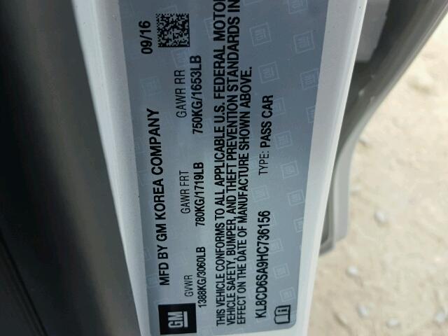 KL8CD6SA9HC736156 - 2017 CHEVROLET SPARK 1LT GRAY photo 10