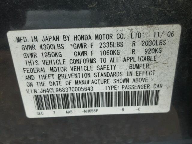 JH4CL96837C005643 - 2007 ACURA TSX GRAY photo 10