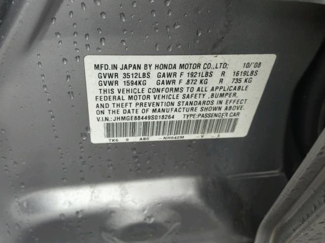 JHMGE88449S018264 - 2009 HONDA FIT SPORT GRAY photo 10