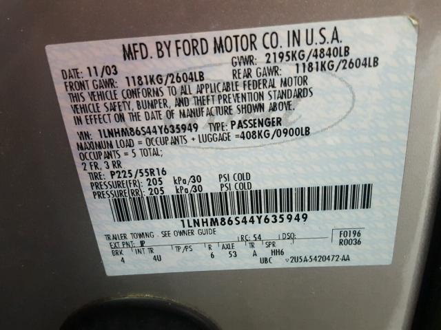 1LNHM86S44Y635949 - 2004 LINCOLN LS ვერცხლისფერი ფოტო 10