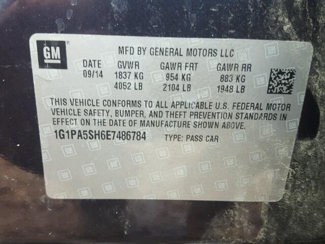 1G1PA5SH6E7486784 - 2014 CHEVROLET CRUZE LS BLUE photo 10