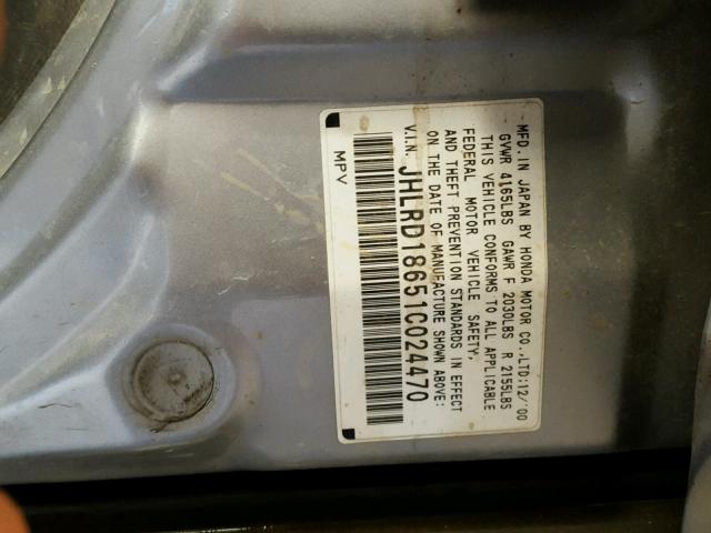 JHLRD18651C024470 - 2001 HONDA CR-V EX SILVER photo 10