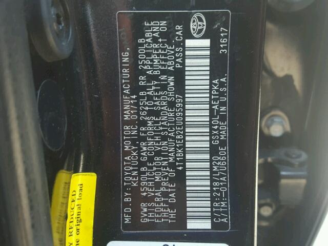 4T1BK1EB2EU095997 - 2014 TOYOTA AVALON BAS 黑色 照片 10