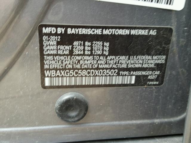 WBAXG5C58CDX03502 - 2012 BMW 528 I GRAY photo 10