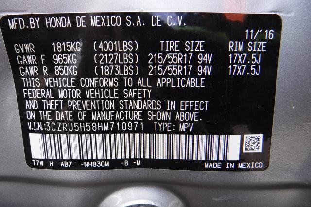 3CZRU5H58HM710971 - 2017 HONDA HR-V EX SILVER photo 10