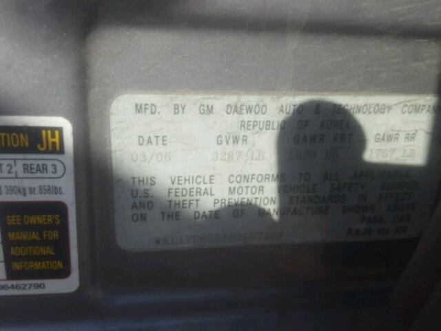 KL1TD66616B657264 - 2006 CHEVROLET AVEO BASE Сұр фото 10
