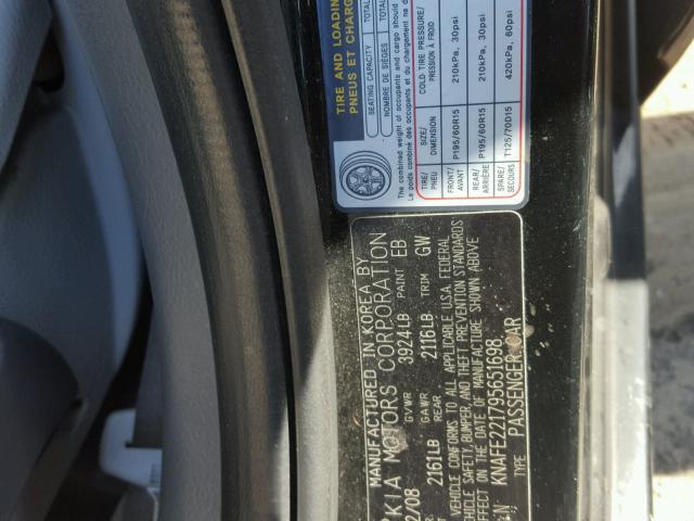 KNAFE221795651698 - 2009 KIA SPECTRA EX BLACK photo 10