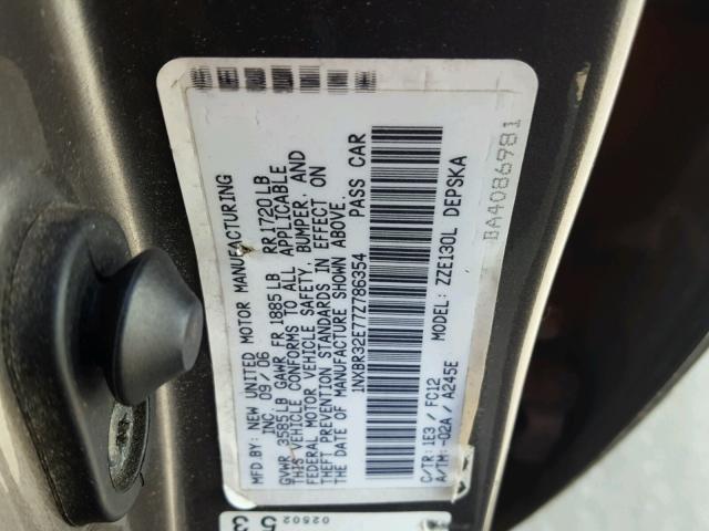 1NXBR32E77Z786354 - 2007 TOYOTA COROLLA S GRAY photo 10