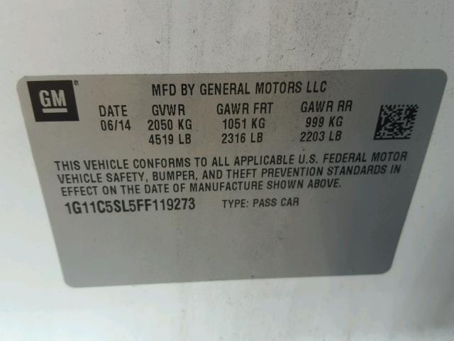 1G11C5SL5FF119273 - 2015 CHEVROLET MALIBU 1LT თეთრი ფოტო 10