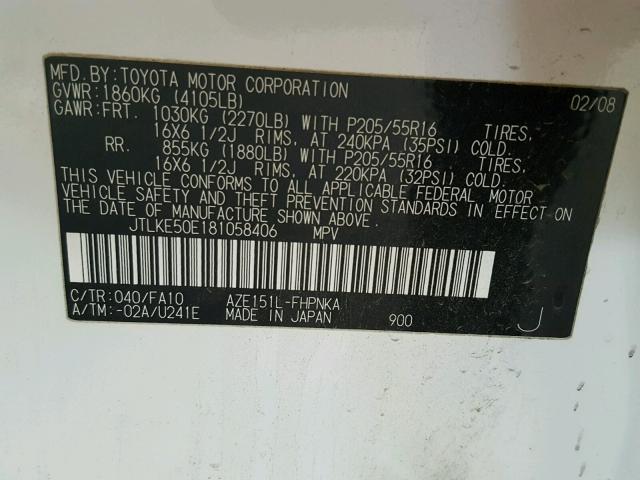 JTLKE50E181058406 - 2008 TOYOTA SCION XB Ақ фото 10