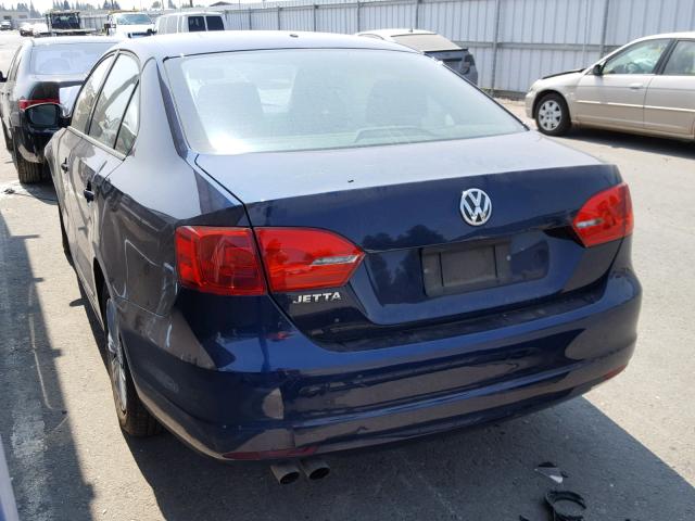3VW2K7AJ4EM356200 - 2014 VOLKSWAGEN JETTA BASE BLUE photo 3