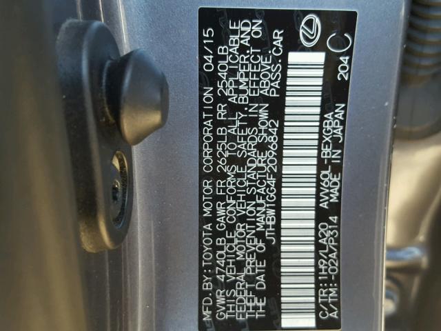 JTHBW1GG4F2096842 - 2015 LEXUS ES 300H SILVER photo 10