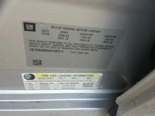 1G1ZA5EK9A4105313 - 2010 CHEVROLET MALIBU LS Күміс фото 10