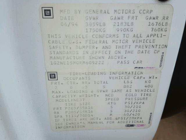 1G2NE15M0RM609222 - 1994 PONTIAC GRAND AM S WHITE photo 10