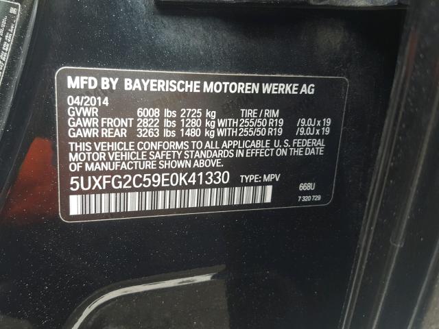 5UXFG2C59E0K41330 - 2014 BMW X6 XDRIVE3 BLACK photo 10
