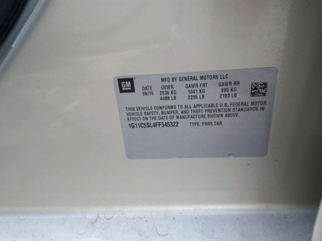 1G11C5SL4FF345322 - 2015 CHEVROLET MALIBU 1LT ოქროსფერი ფოტო 10