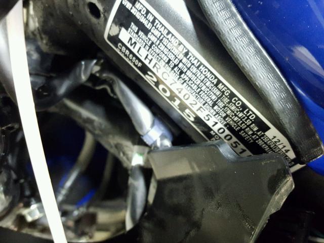 MLHRC7402F5100515 - 2015 HONDA CBR650 F BLUE photo 19