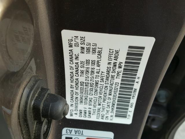 2HKRM3H33EH532123 - 2014 HONDA CR-V LX BROWN photo 10