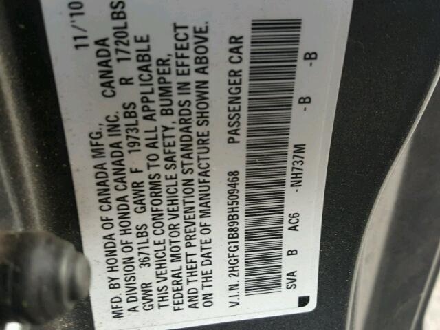 2HGFG1B89BH509468 - 2011 HONDA CIVIC EX Boz foto 10