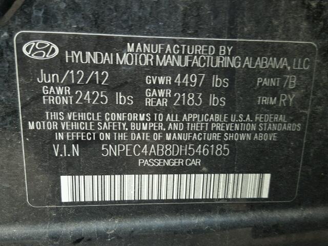 5NPEC4AB8DH546185 - 2013 HYUNDAI SONATA SE BLACK photo 10