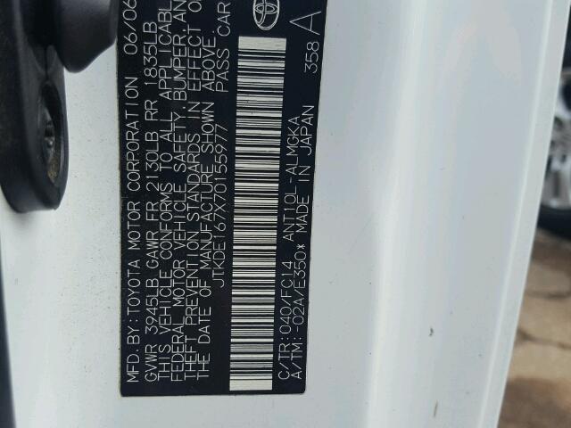 JTKDE167X70155977 - 2007 TOYOTA SCION TC 白色 照片 10