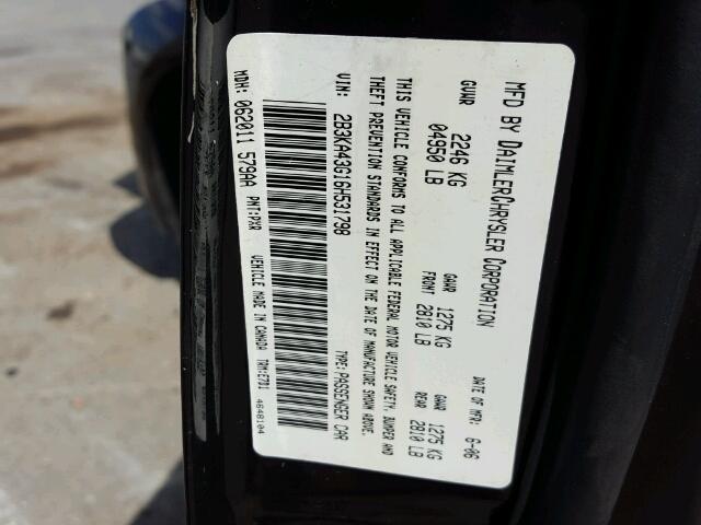 2B3KA43G16H531798 - 2006 DODGE CHARGER SE BLACK photo 10