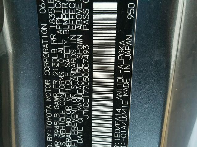 JTKDE177050007493 - 2005 TOYOTA SCION TC 灰色 照片 10