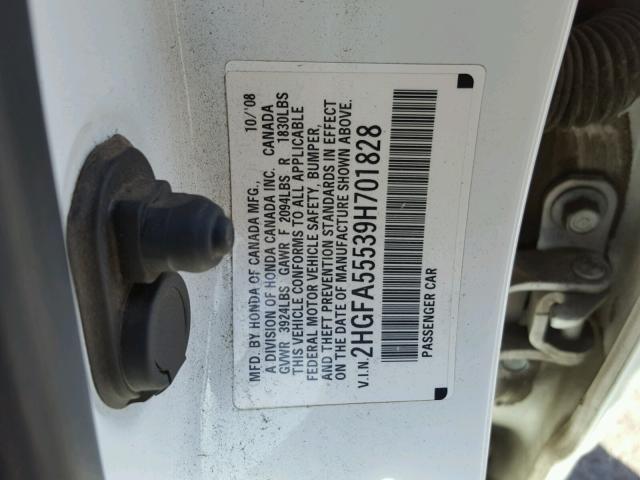 2HGFA55539H701828 - 2009 HONDA CIVIC SI WHITE photo 10