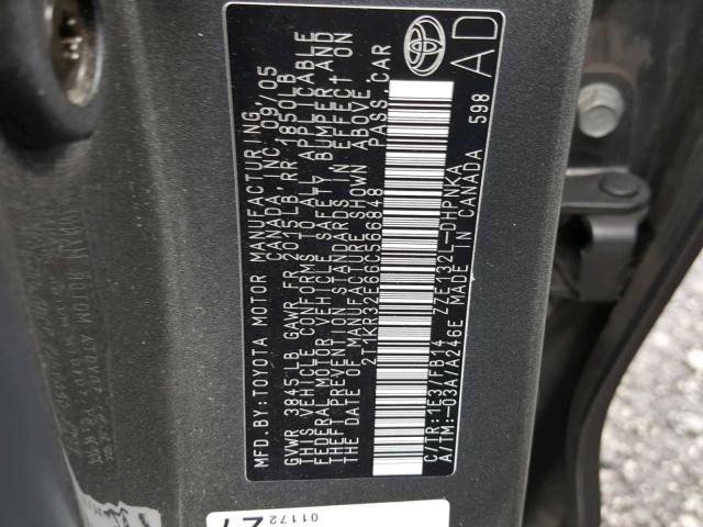 2T1KR32E66C566848 - 2006 TOYOTA COROLLA MA GRAY photo 10