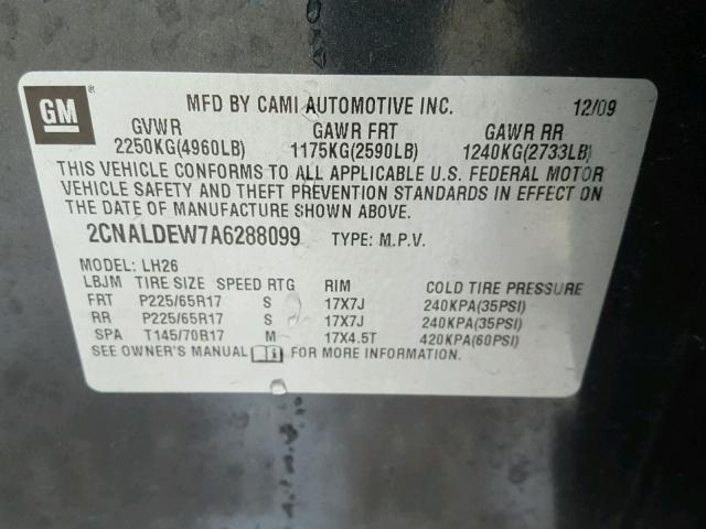 2CNALDEW7A6288099 - 2010 CHEVROLET EQUINOX LT GRAY photo 10