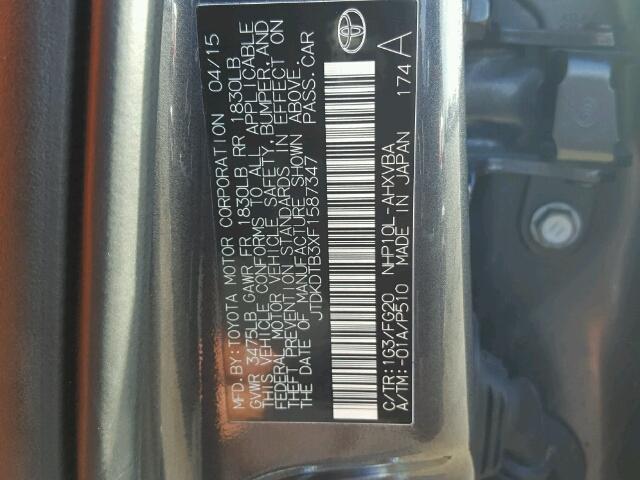 JTDKDTB3XF1587347 - 2015 TOYOTA PRIUS C GRAY photo 10