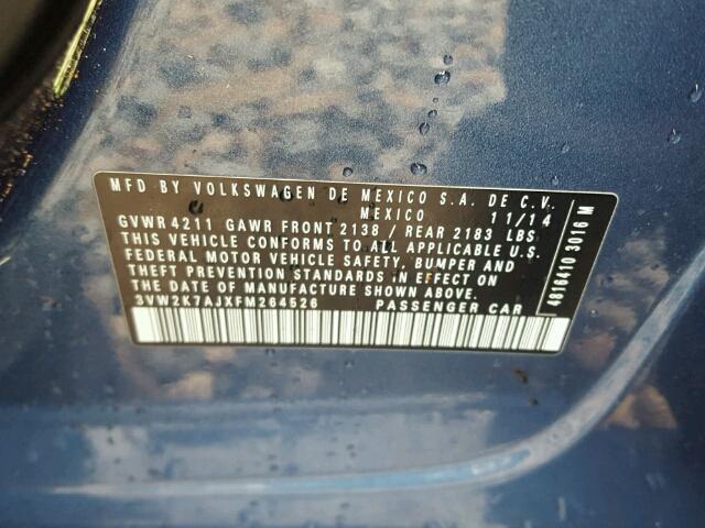 3VW2K7AJXFM264526 - 2015 VOLKSWAGEN JETTA BASE BLUE photo 10