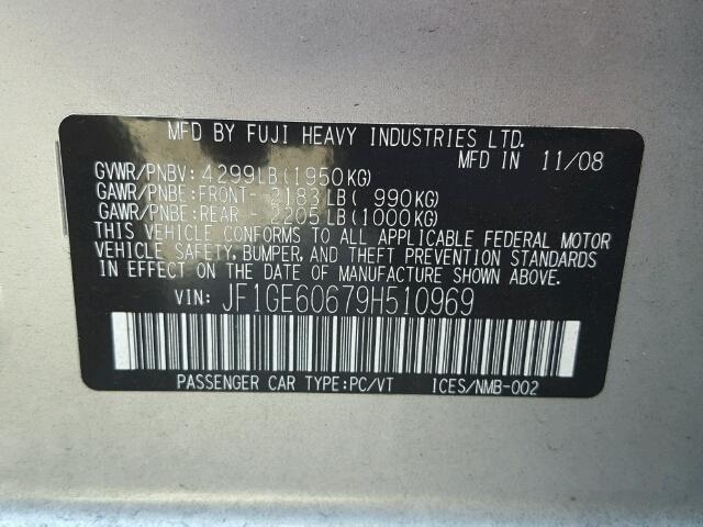 JF1GE60679H510969 - 2009 SUBARU IMPREZA 2. SILVER photo 10