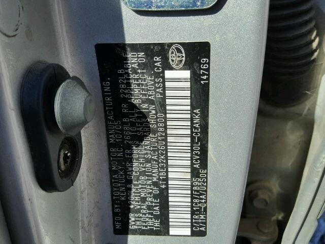 4T1BE32K26U128800 - 2006 TOYOTA CAMRY LE ვერცხლისფერი ფოტო 10