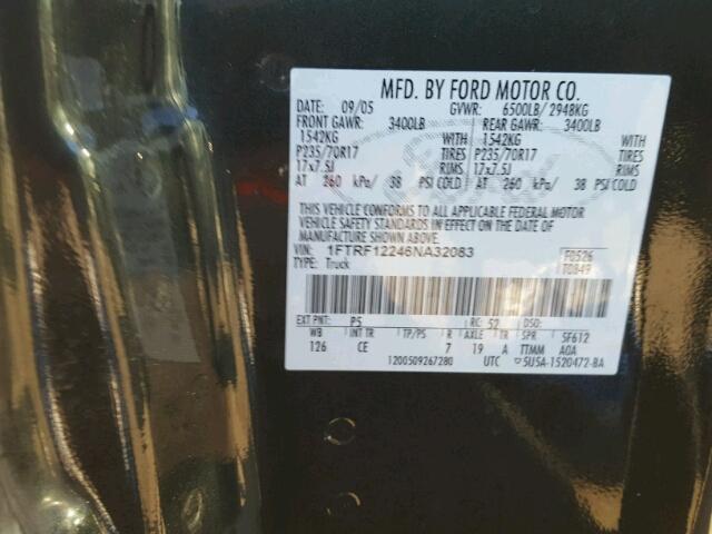 1FTRF12246NA32083 - 2006 FORD F150 GREEN photo 10