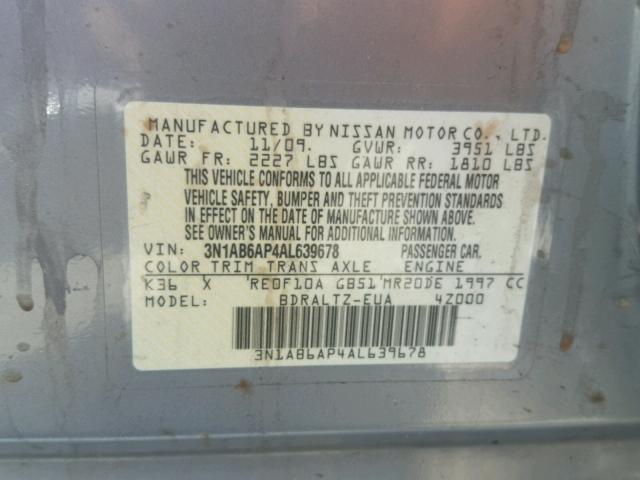 3N1AB6AP4AL639678 - 2010 NISSAN SENTRA 2.0 SILVER photo 10