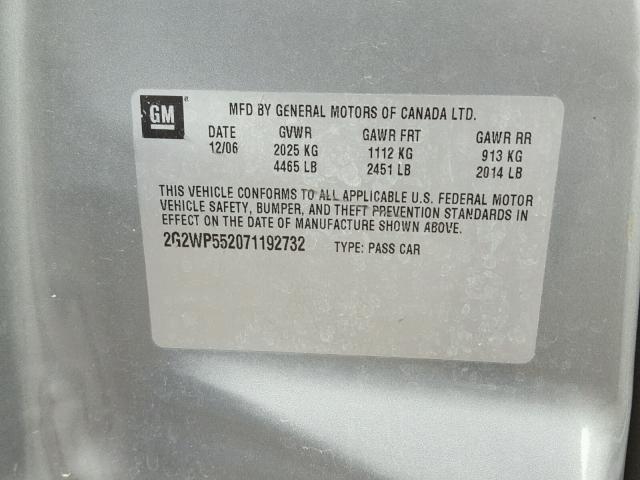 2G2WP552071192732 - 2007 PONTIAC GRAND PRIX Մոխրագույն լուսանկար 10