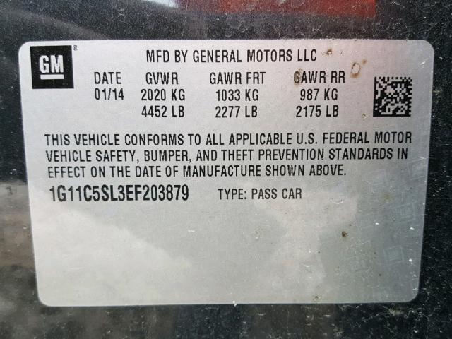 1G11C5SL3EF203879 - 2014 CHEVROLET MALIBU 1LT BLACK photo 10