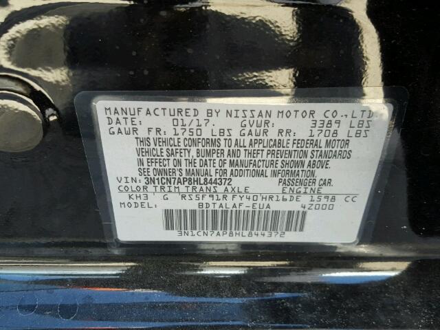 3N1CN7AP8HL844372 - 2017 NISSAN VERSA S BLACK photo 10