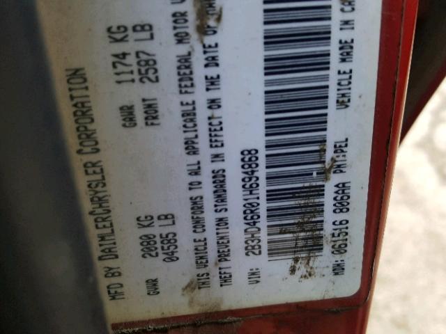 2B3HD46R01H694868 - 2001 DODGE INTREPID S RED photo 10