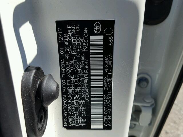 JTDKARFP8H3063887 - 2017 TOYOTA PRIUS PRIM თეთრი ფოტო 10